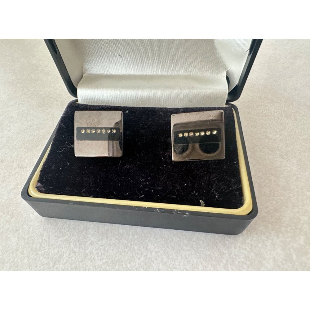 Angelino silver black enamel clear jeweled gemstones square cufflinks buttons